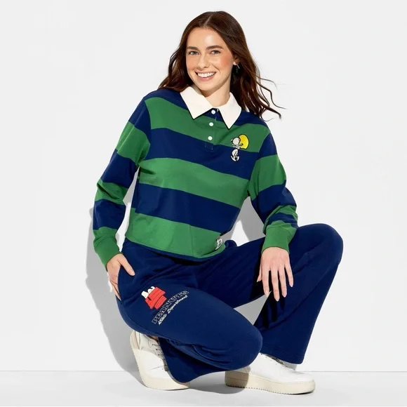 Peanuts Women’s Pullover Striped Rugby Polo Long Sleeve XS Sold Out - Picture 1 of 8